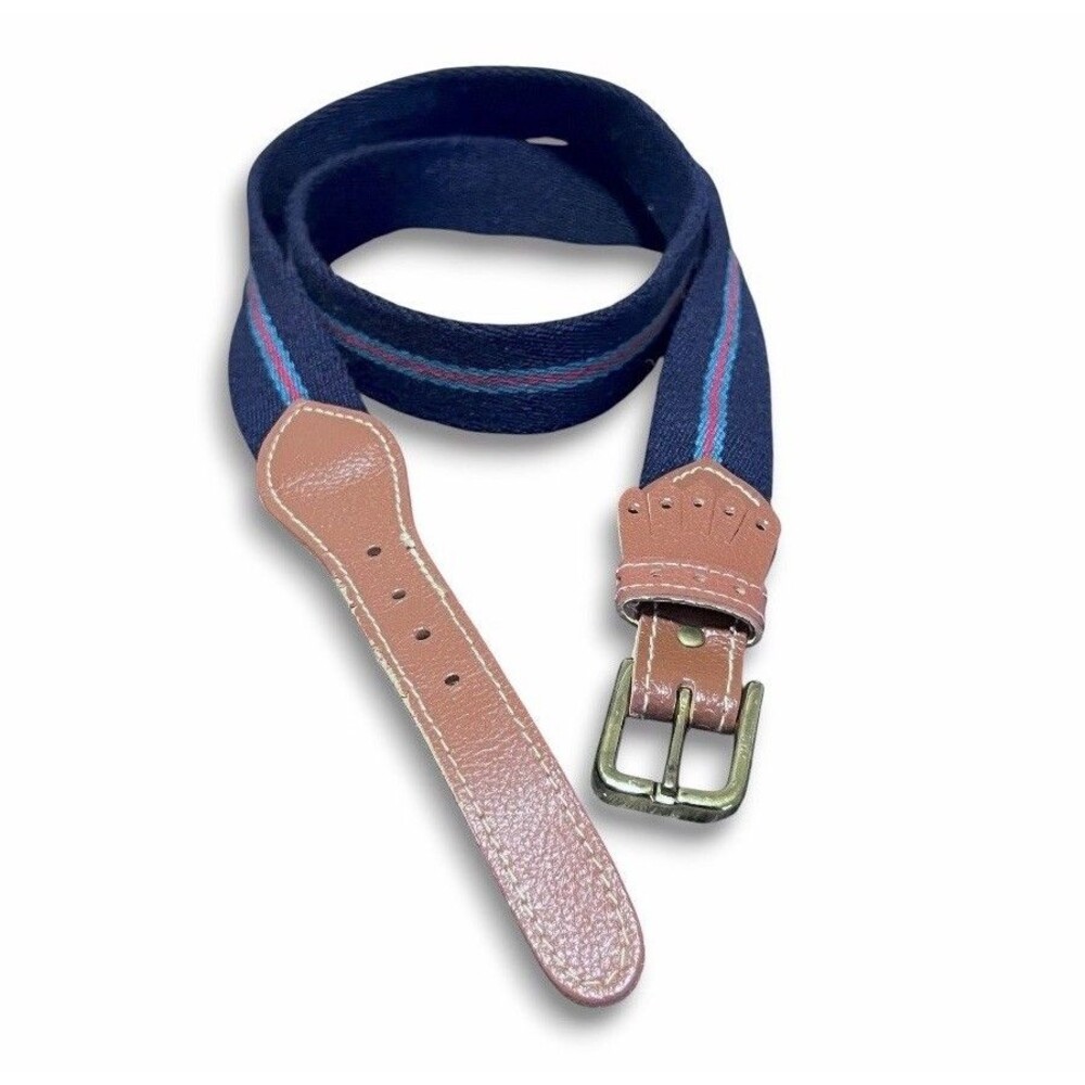 Striped Cotton Belt With Kiltie Fringe Accent Preppy Golf Country Club 34” Navy